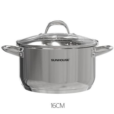 Nồi inox Sunhouse nắp kính 16cm